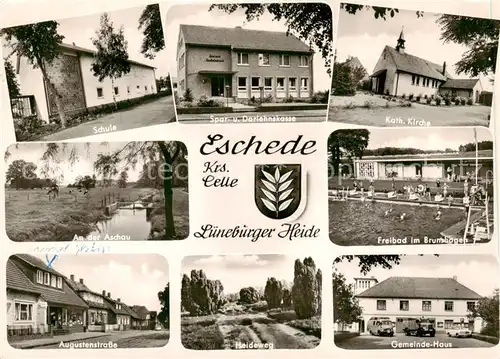 AK / Ansichtskarte 73854029 Eschede Schule Sparkasse Kirche Freibad Landschaft Aschau Augustenstrasse Heideweg Gemeindehaus Eschede