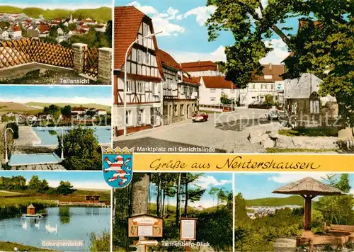 AK / Ansichtskarte  Nentershausen_Hessen Teilansicht Schwanenteich Marktplatz mit Gerichtslinde Tannenbergblick Panorama Nentershausen Hessen