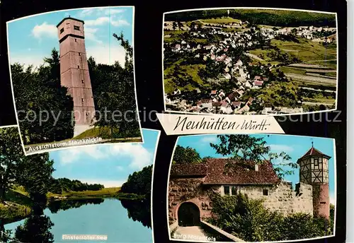 AK / Ansichtskarte  Neuhuetten_Wuestenrot Aussichtsturm Steinknickle Finsterroter See Fliegeraufnahme Burg Maienfels Neuhuetten_Wuestenrot