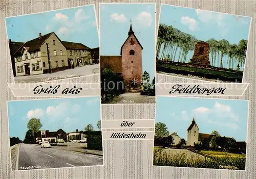 AK / Ansichtskarte 73854176 Feldbergen_Soehlde_Hildesheim Gasthaus Volgmann Ehrenmal Hauptstrasse Ortspartie Kirche 