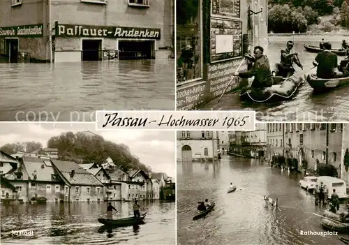 AK / Ansichtskarte  Passau Hochwasser 1965 Itzstadt Rathausplatz Schlauchboot  Passau