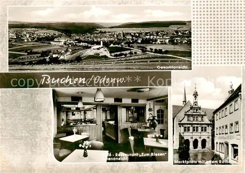 AK / Ansichtskarte  Buchen_Odenwald Panorama Restaurant Zum Riesen Marktplatz mit altem Rathaus Buchen Odenwald