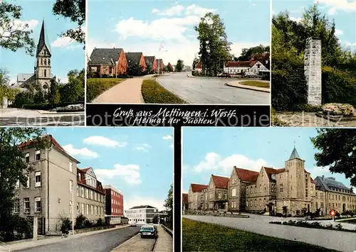 AK / Ansichtskarte 73854199 Mettingen_Westfalen Kirche Strassenpartien Denkmal Schloss Mettingen_Westfalen