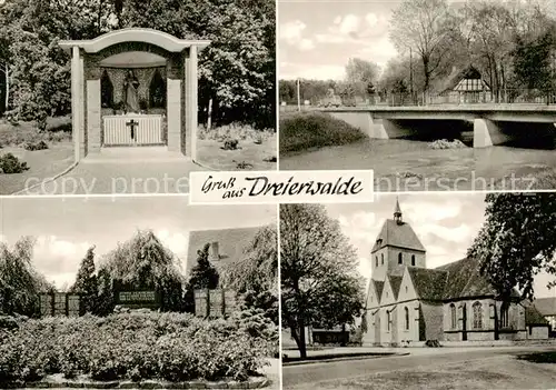 AK / Ansichtskarte 73854222 Dreierwalde_Hoerstel Mariengrotte Bruecke Park Kirche 