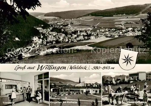 AK / Ansichtskarte 73854232 Willingen_Sauerland Panorama Trinkhalle Kurgarten mit Kurhalle Wassertretbecken Willingen_Sauerland