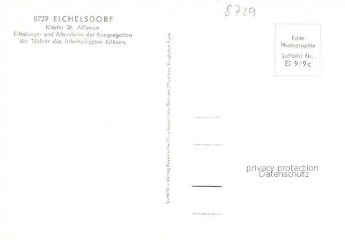 AK / Ansichtskarte 73854269 Eichelsdorf_Unterfranken Kloster St Alfonsus Fliegeraufnahme Eichelsdorf Unterfranken