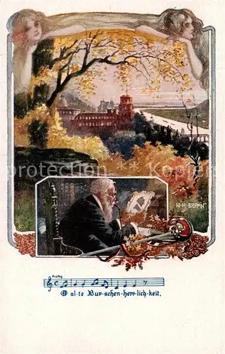 AK / Ansichtskarte 73854352 Heidelberg_Neckar Ansicht mit Schloss W. H. Braun Kuenstlerkarte Lied Alte Burschenherrlichkeit Noten Heidelberg Neckar