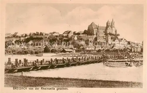 AK / Ansichtskarte  Breisach_Rhein von der Rheinseite gesehen Schiffsbruecke Pruefstempel Breisach Rhein