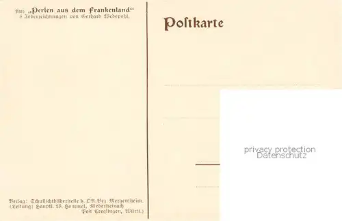 AK / Ansichtskarte 73854366 Markelsheim Partie bei der alten Klosterkirche Engelberg Kuenstlerkarte Federzeichnung Aus Perlen aus dem Frankenwald Markelsheim