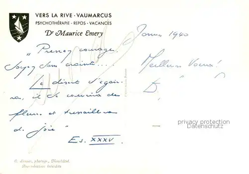 AK / Ansichtskarte  Vaumarcus_NE Psychothérapie Repos Vacances Dr. Maurice Emery Baumbluete 