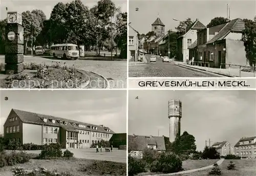 AK / Ansichtskarte  Grevesmuehlen Busbahnhof August-Bebel-Strasse Peter-Goering-Oberschule Wasserturm Grevesmuehlen