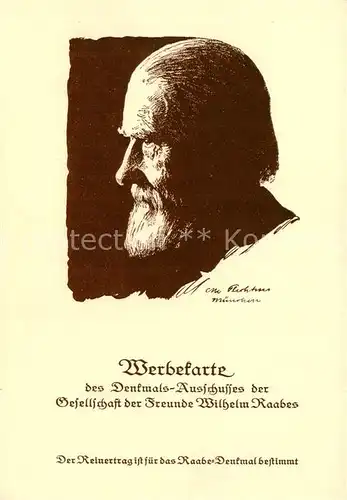 AK / Ansichtskarte 73854443 Muenchen Portrait Werbekarte des Denkmals-Ausschusses der Gesellschaft der Freunde Wilhelm Raabes Muenchen