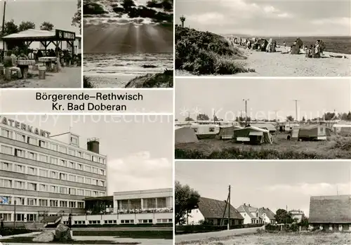 AK / Ansichtskarte  Boergerende-Rethwisch Hotel Waterkant Campingplatz Imbiss Strand Sonnenuntergang am Meer Boergerende-Rethwisch