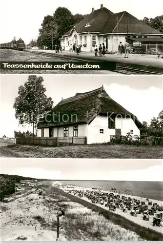 AK / Ansichtskarte 73854471 Trassenheide_Usedom Inselbahnhof Inselhaus Strand Trassenheide Usedom