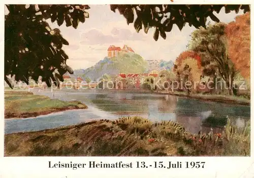 AK / Ansichtskarte 73854478 Leisnig Panorama Leisniger Heimatfest 1957 Kuenstlerkarte Leisnig