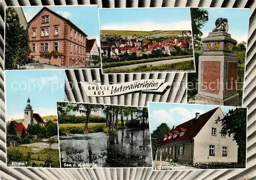 AK / Ansichtskarte  Unteraltertheim_Altertheim Rathaus Panorama Denkmal Kirche See an der Muehle Kindergarten