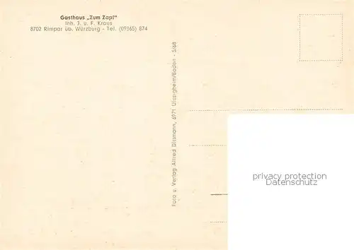 AK / Ansichtskarte  Rimpar Gasthaus Zum Zapf Panorama Gedenkstaette Gastraeume Rimpar