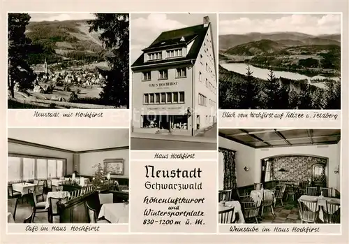 AK / Ansichtskarte 73854516 Neustadt__Schwarzwald_Titisee-Neustadt Panorama mit Hochfirst Haus Hochfirst Blick auf Titisee und Feldberg Cafe und Weinstube im Haus Hochfirst 