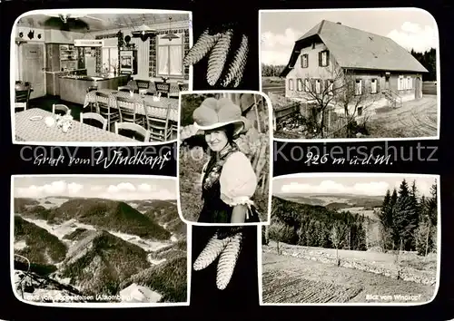 AK / Ansichtskarte  Windkapf_Hornberg_Schwarzwald Gasthaus Deutscher Jaeger Gaststube Blick vom Rappenfelsen und vom Windkapf Schwarzwaelerin mit Bollenhut 