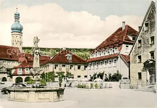 AK / Ansichtskarte  Weikersheim Marktplatz mit Schlosseingang Gruener Hof Gasthof Metzgerei Weikersheim