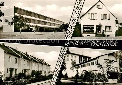 AK / Ansichtskarte  Moerfelden-Walldorf Schule Ortspartie Kirche Lebensmittel Feinkost Adam Moerfelden-Walldorf