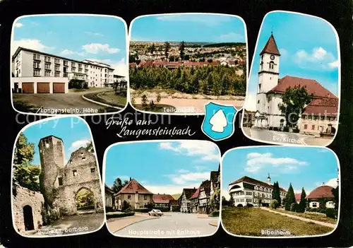 AK / Ansichtskarte  Langensteinbach_Karlsbad Panorama Teilansicht Kirche Langensteinbacher Hoehe Bibelheim Hauptstrasse Rathaus Ruine St. Barbara Langensteinbach_Karlsbad