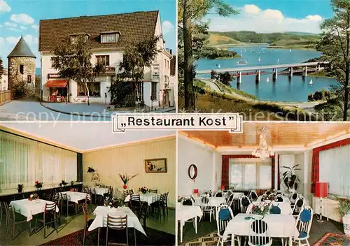 AK / Ansichtskarte 73854698 Attendorn Restaurant Kost Gastraum Panorama Biggesee Attendorn