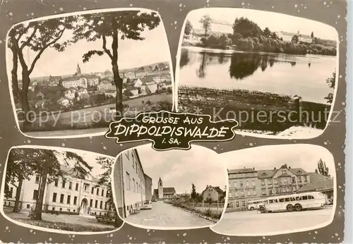 AK / Ansichtskarte  Dippoldiswalde_Osterzgebirge Panorama Ortsansichten Bus Partie am Wasser Dippoldiswalde