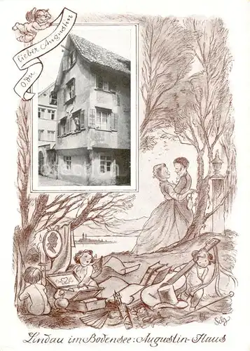 AK / Ansichtskarte  Lindau__Bodensee Augustin Haus O Du lieber Augustin Gedicht Kuenstlerkarte Dreilaender-Frankatur
