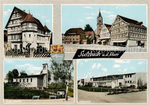 AK / Ansichtskarte  Sulzbach_Murr Schloss Lautereck Marktplatz mit Ev Kirche Kath Kirche Festhalle Sulzbach Murr