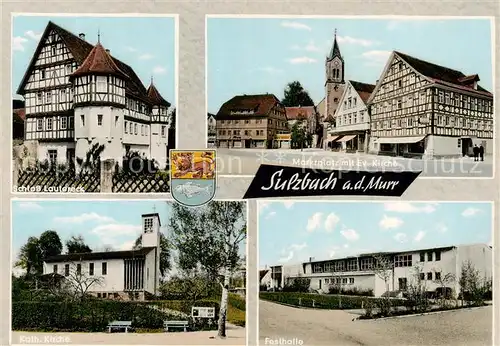 AK / Ansichtskarte 73854765 Sulzbach_Murr Schloss Lautereck Marktplatz mit Ev Kirche Kath Kirche Festhalle Sulzbach Murr