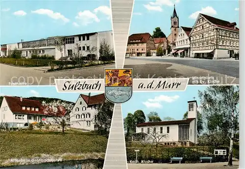 AK / Ansichtskarte 73854766 Sulzbach_Murr Schloss Lautereck Marktplatz mit Ev Kirche Kath Kirche Festhalle Sulzbach Murr