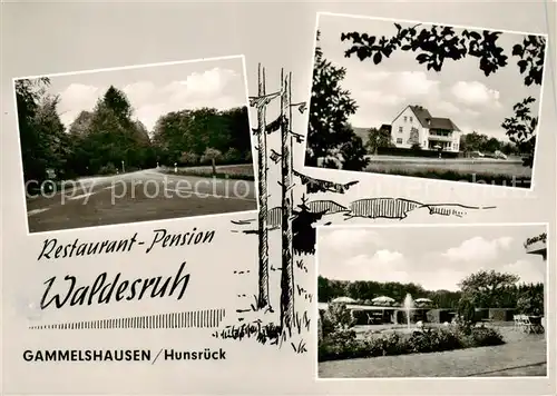 AK / Ansichtskarte  Gammelshausen_Hunsrueck Restaurant Pension Waldesruh Strassenpartie Park Gammelshausen Hunsrueck