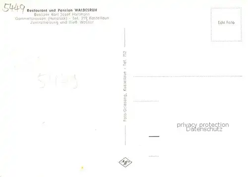 AK / Ansichtskarte  Gammelshausen_Hunsrueck Restaurant Pension Waldesruh Strassenpartie Park Gammelshausen Hunsrueck