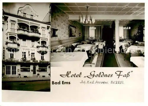 AK / Ansichtskarte 73854849 Bad_Ems Hotel Goldnes Fass Speiseraum Bad_Ems