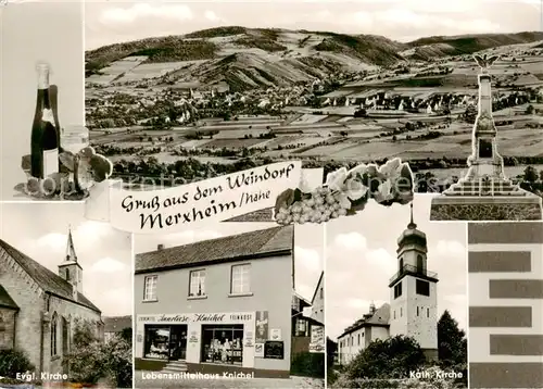 AK / Ansichtskarte  Merxheim_Nahe Panorama Ev Kirche Lebensmittelhaus Knichel Kath Kirche Merxheim Nahe