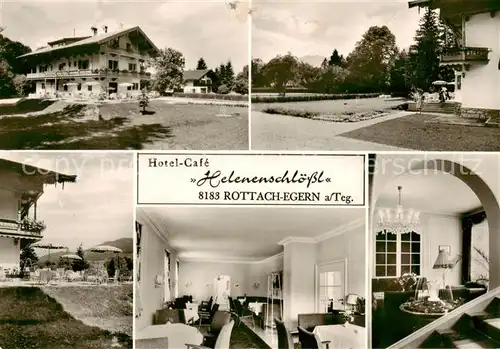 AK / Ansichtskarte 73854906 Rottach-Egern Hotel Café Helenenschloessl Gastraum Terrasse Garten Rottach-Egern