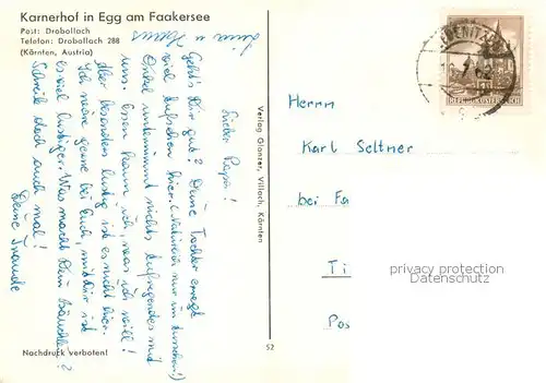 AK / Ansichtskarte  Egg_Faakersee_Kaernten_AT Karnerhof Seepartien Bildstock 