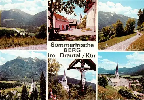 AK / Ansichtskarte 73854945 Berg_Drautal_Kaernten_AT Panorama Ortspartien Wanderweg Kirche Wegekreuz 