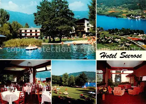 AK / Ansichtskarte 73854966 Bodensdorf_Ossiacher_See_AT Hotel Seerose Gastraum Liegewiese Tennisplaetze Fliegeraufnahme 