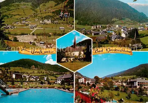 AK / Ansichtskarte  Bad_Kleinkirchheim_Kaernten_AT Kaiserburg Sessellift Kirche Panorama Thermalbad Freischwimmbad 