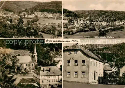 AK / Ansichtskarte  Helba_Meiningen Panorama Blick vom weissen Weg Siedlung Kirche Konsum 