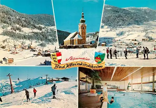 AK / Ansichtskarte 73855125 Bad_Kleinkirchheim_Kaernten_AT Panorama Kirche Skischule Sessellift Hallenbad 