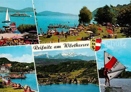 AK / Ansichtskarte  Reifnitz_Woerthersee Seepartien Strand Panorama Surfer Reifnitz Woerthersee