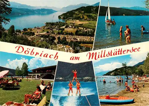 AK / Ansichtskarte  Doebriach_Millstaettersee Fliegeraufnahme Seepartien Liegewiese Strand Wasserskilaeufer Doebriach_Millstaettersee