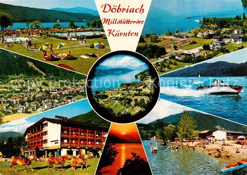 AK / Ansichtskarte 73855158 Doebriach_Millstaettersee Seepartien Fliegeraufnahmen Reiten Strand Doebriach_Millstaettersee