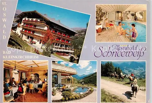 AK / Ansichtskarte  Bad_Kleinkirchheim_Kaernten_AT Alpenhotel Schneeweiss Hallenbad Gastraum Reiten  