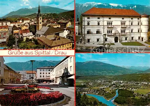 AK / Ansichtskarte  Spittal_Drau_Kaernten_AT Ortsansicht Schloss Porcia Neuer Platz mit Goldeck Panorama 