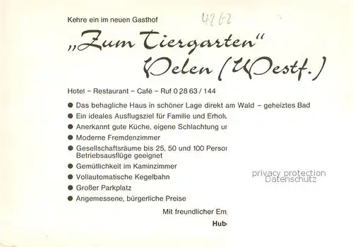 AK / Ansichtskarte 73855259 Velen Gasthof zum Tiergarten Gastraum Freibad Velen