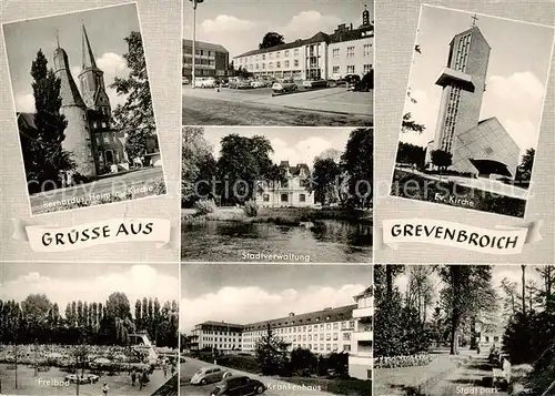 AK / Ansichtskarte 73855261 Grevenbroich Bernardus-Heim Kirche Stadtverwaltung Freibad Krankenhaus Stadtpark Grevenbroich